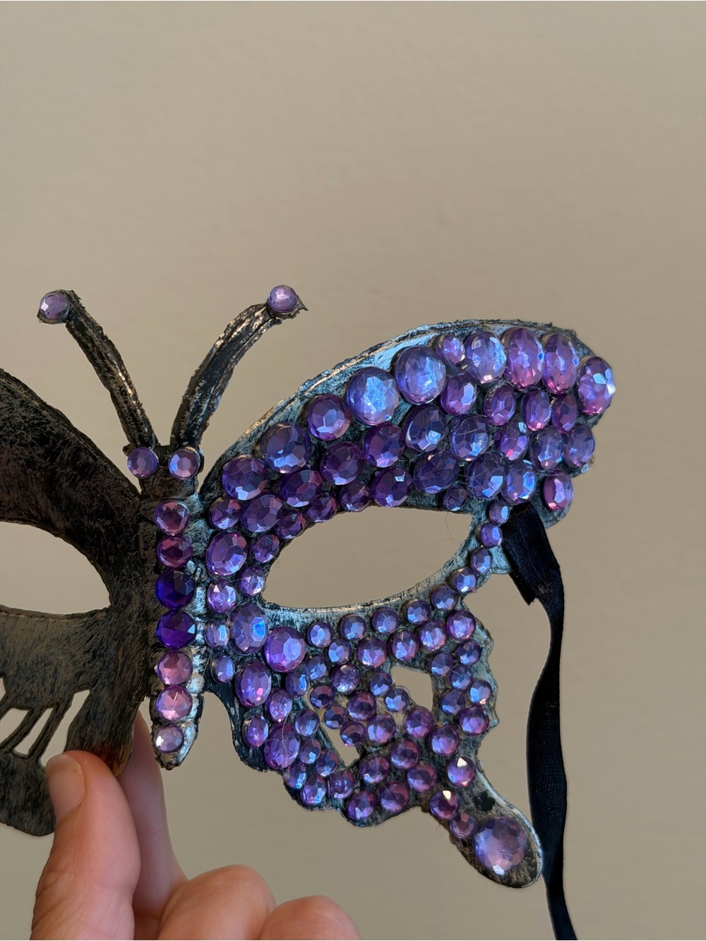 Rhinestone Butterfly Eye Mask - Purple Crystal Accent